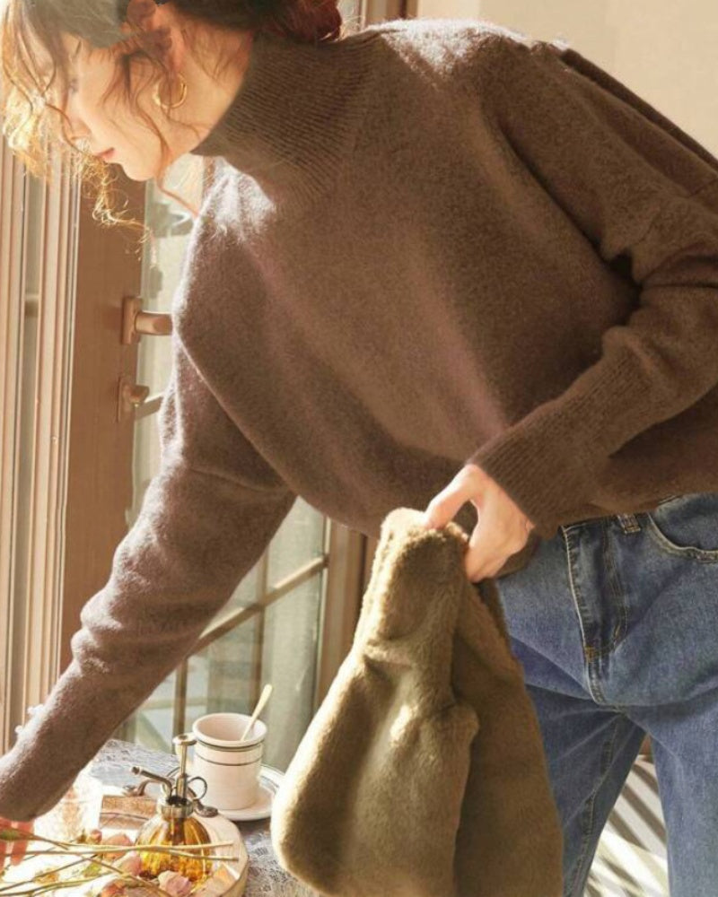Women's High Neck Knit Sweater Loose French Style