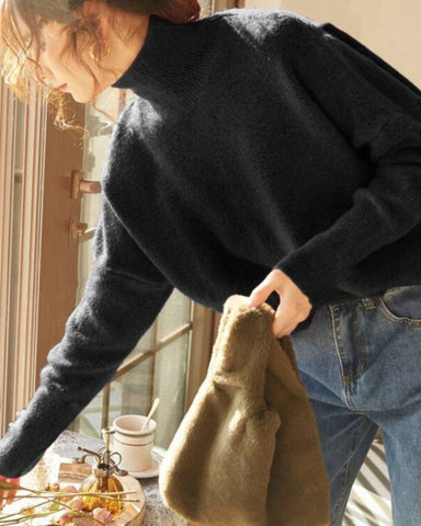 Women's High Neck Knit Sweater Loose French Style