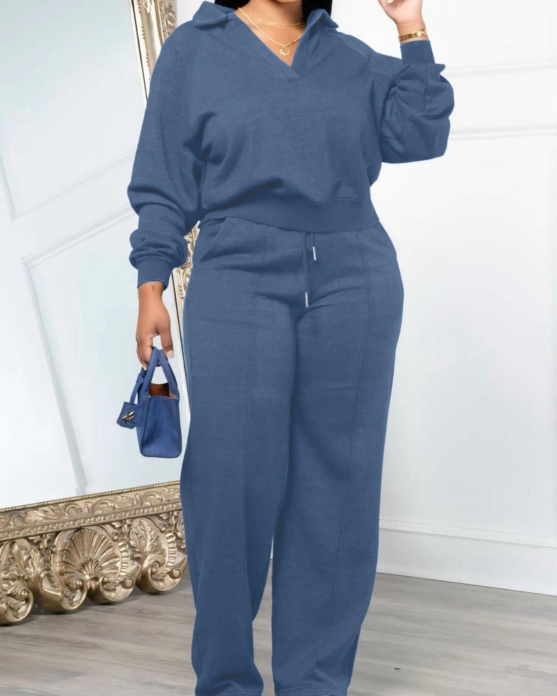 Women's Sweatshirt & Drawstring Pants Casual Set