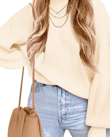 Women's Turtleneck Lantern Sleeve Sweater