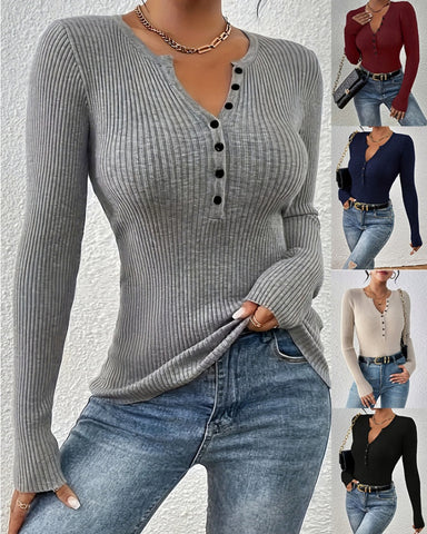 Women's Ribbed Knit Sweater with Button Front