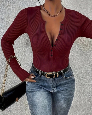 Women's Ribbed Knit Sweater with Button Front