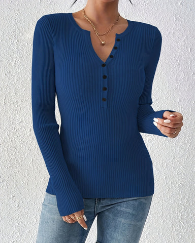 Women's Ribbed Knit Sweater with Button Front