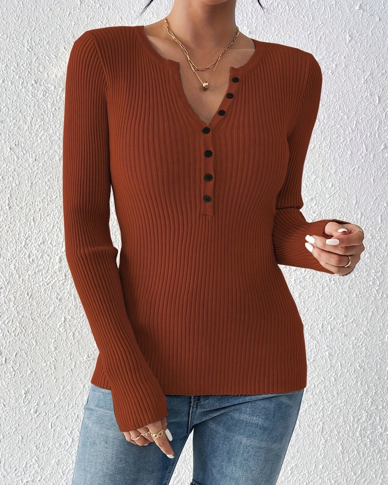 Women's Ribbed Knit Sweater with Button Front