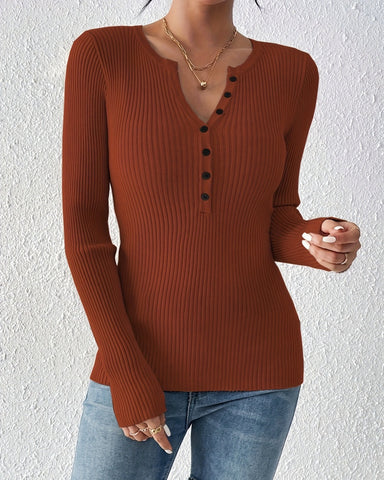 Women's Ribbed Knit Sweater with Button Front