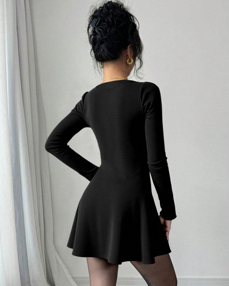 Women's V-Neck Knitted Dress with Button Details