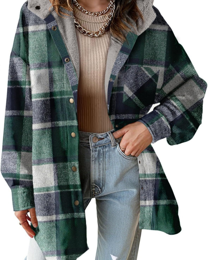 Women's Flannel Plaid Shacket Thick Fleece