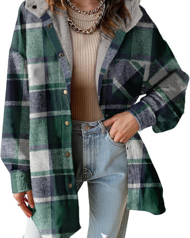 Women's Flannel Plaid Shacket Thick Fleece