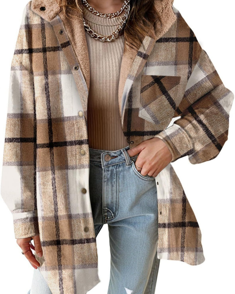 Women's Flannel Plaid Shacket Thick Fleece