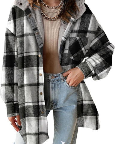 Women's Flannel Plaid Shacket Thick Fleece