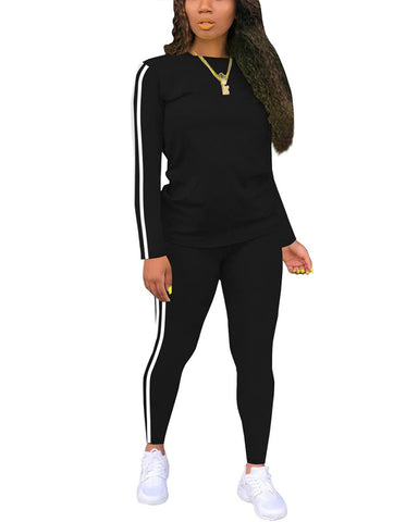 Women's Striped Long Sleeve Top & Pants Set