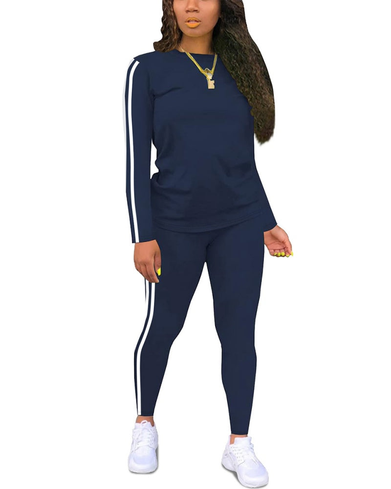 Women's Striped Long Sleeve Top & Pants Set