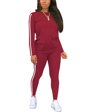 Women's Striped Long Sleeve Top & Pants Set