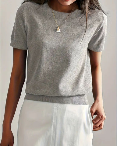 Women's Crew Neck Short Sleeve Knit Sweater