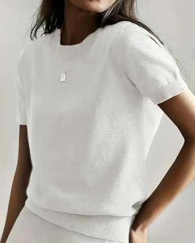 Women's Crew Neck Short Sleeve Knit Sweater