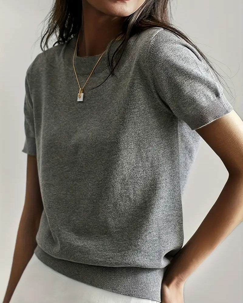 Women's Crew Neck Short Sleeve Knit Sweater