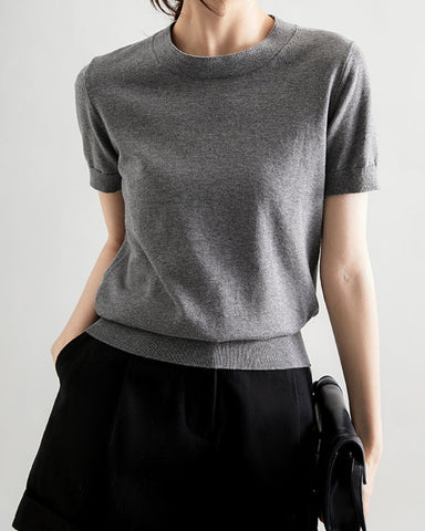 Women's Crew Neck Short Sleeve Knit Sweater