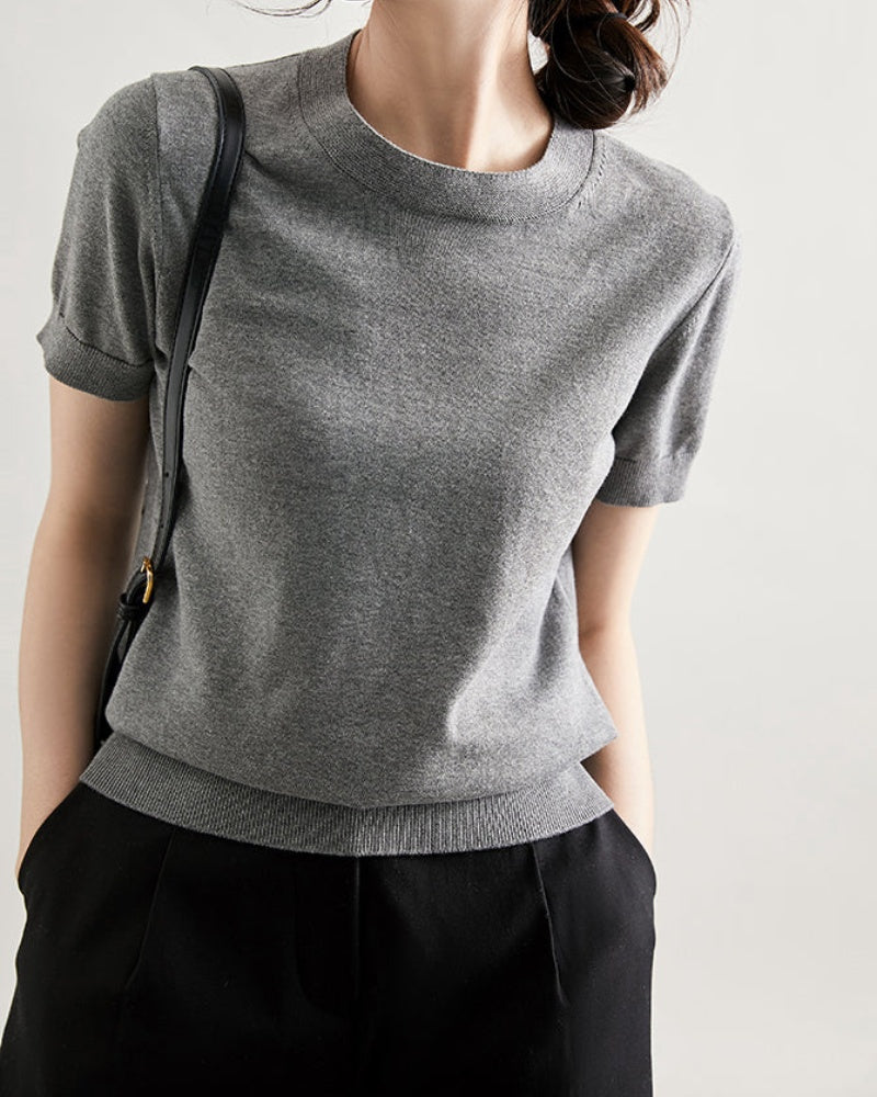 Women's Crew Neck Short Sleeve Knit Sweater