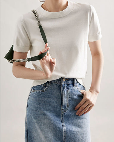 Women's Crew Neck Short Sleeve Knit Sweater