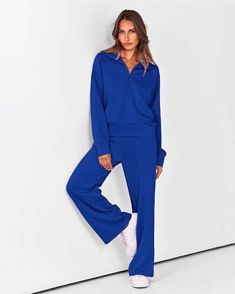Women's Half-Zip Sweatshirt & Wide-Leg Pants Set