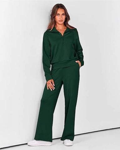 Women's Half-Zip Sweatshirt & Wide-Leg Pants Set