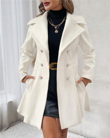 Women's Solid Double Button Pocket Overcoat