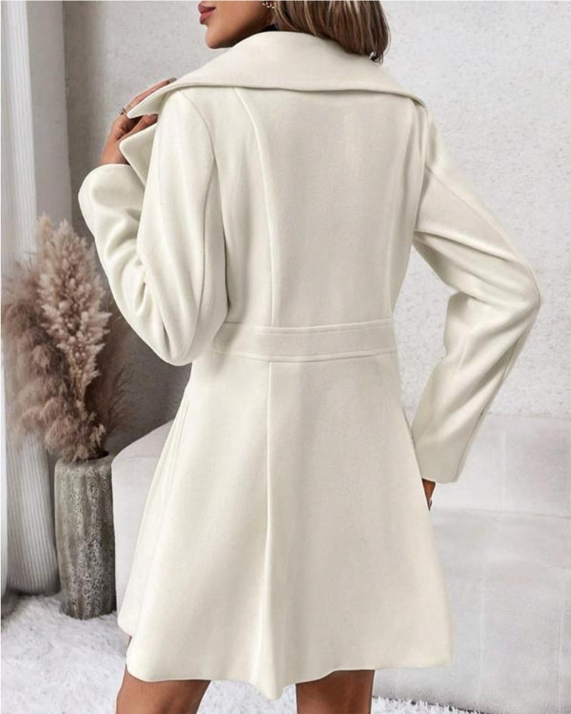 Women's Solid Double Button Pocket Overcoat