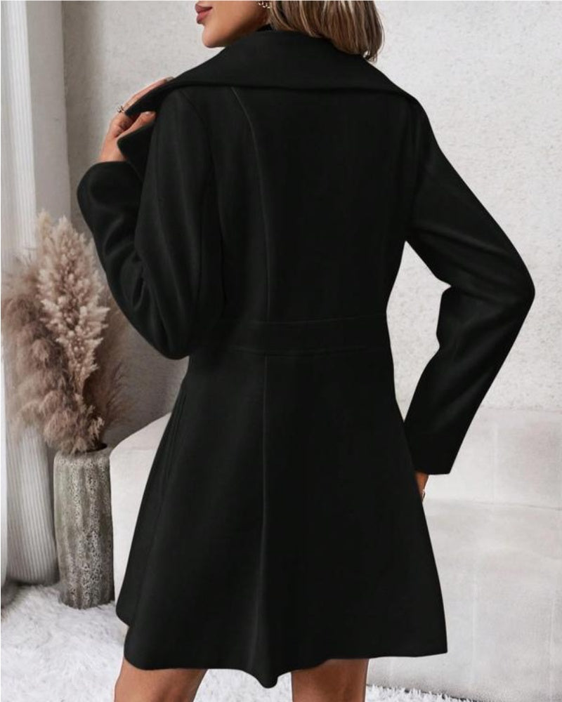 Women's Solid Double Button Pocket Overcoat