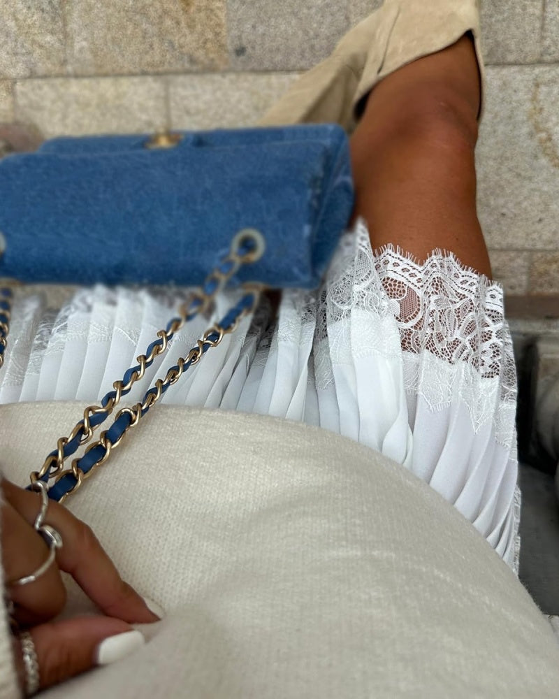 Solid Color Loose Fit Pleated Lace Mini Skirts