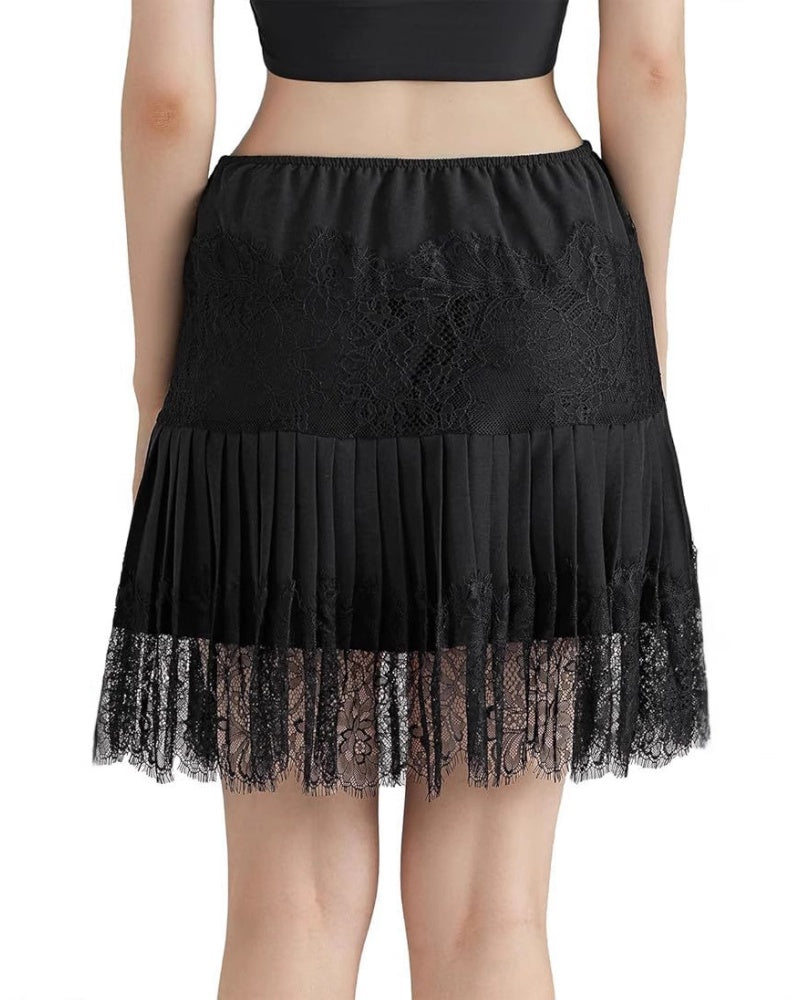 Solid Color Loose Fit Pleated Lace Mini Skirts