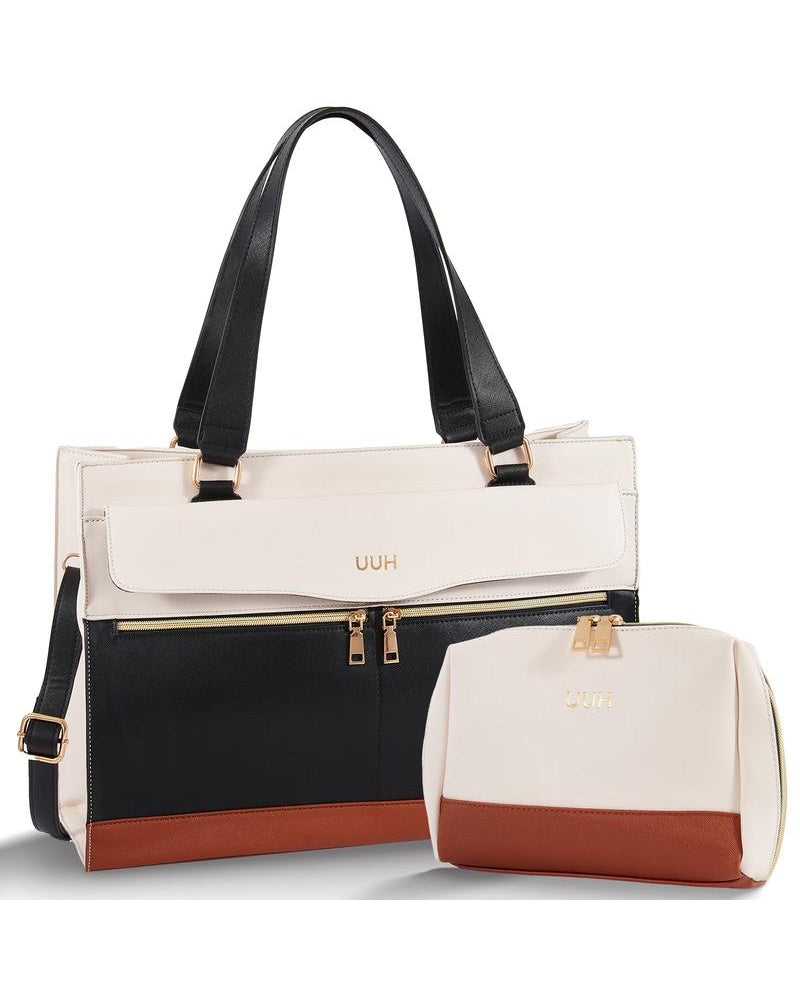 UUH Leather Laptop Tote Bag with Makeup Pouch