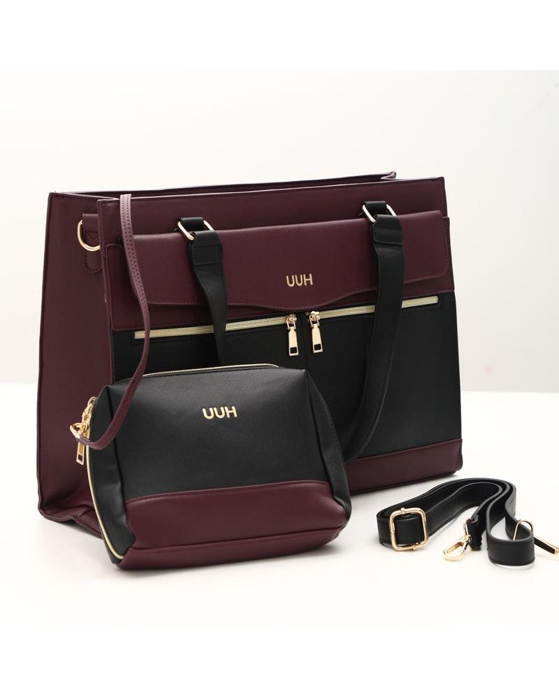 UUH Leather Laptop Tote Bag with Makeup Pouch