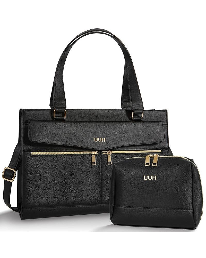 UUH Leather Laptop Tote Bag with Makeup Pouch