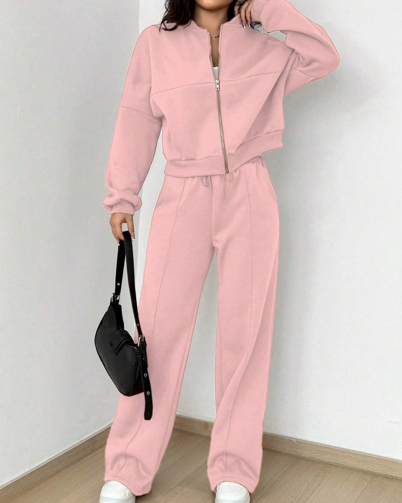 Women's Casual Striped Zipper Jacket and Pants Set