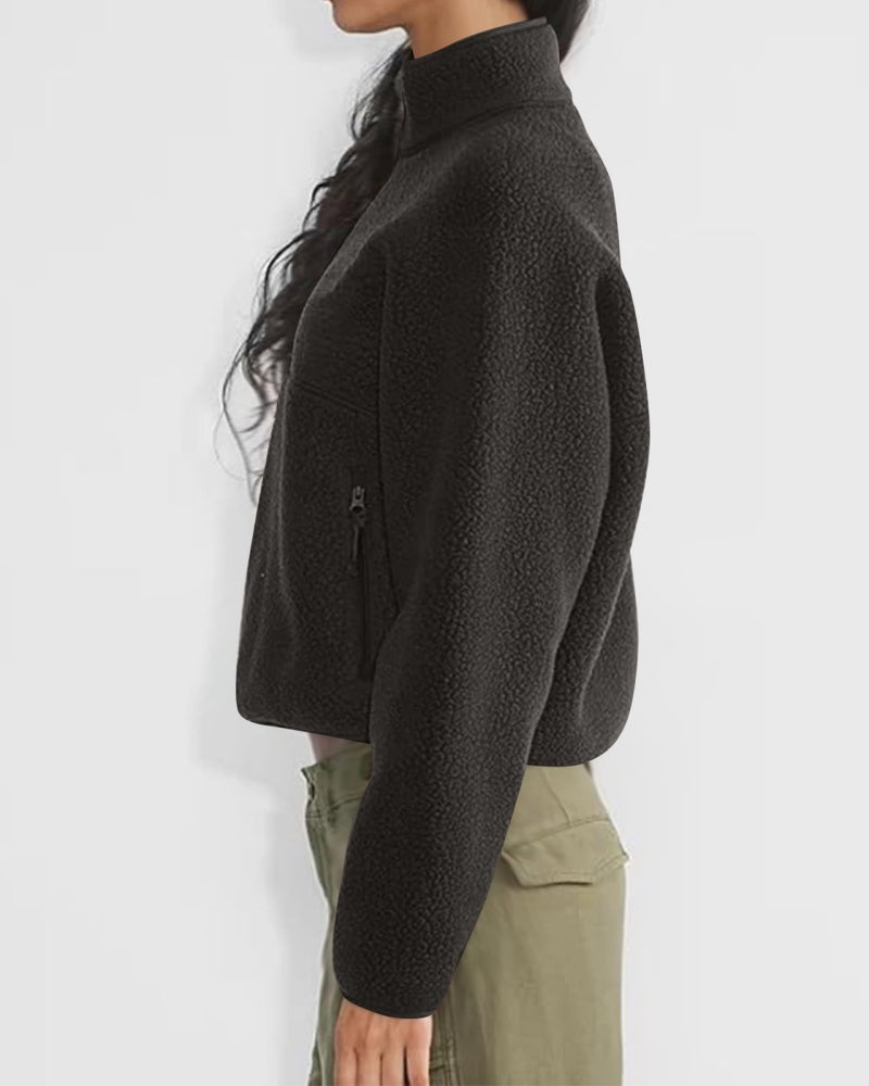 Womens Cropped Half Zip Fuzzy Warm Sherpa Pullover