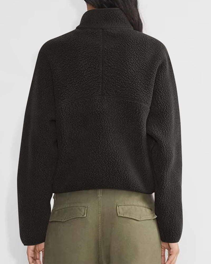 Womens Cropped Half Zip Fuzzy Warm Sherpa Pullover