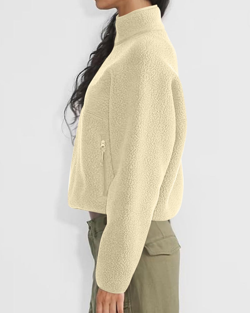 Womens Cropped Half Zip Fuzzy Warm Sherpa Pullover