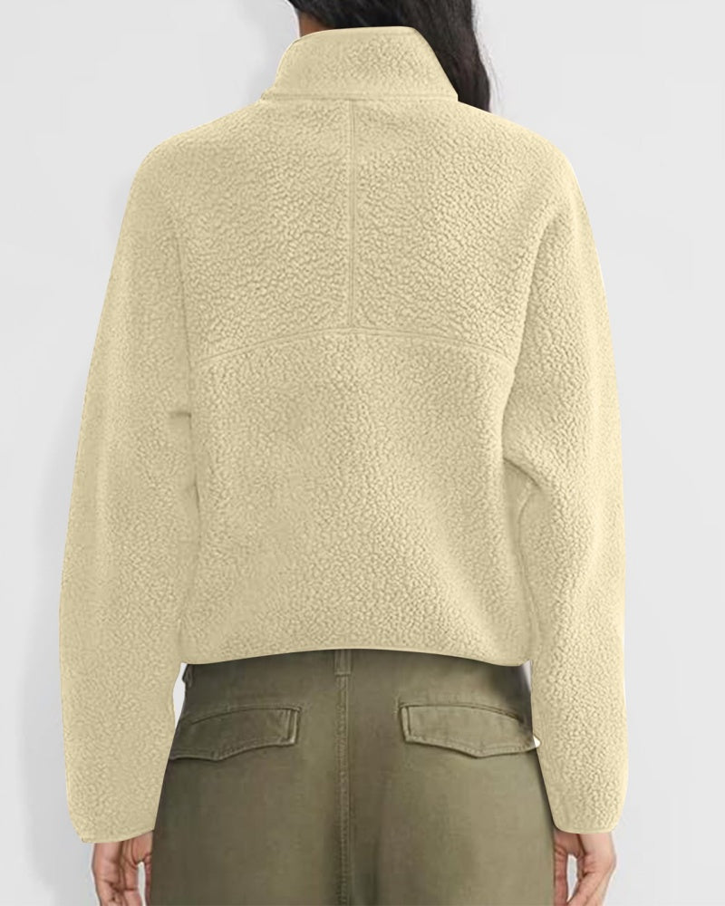 Womens Cropped Half Zip Fuzzy Warm Sherpa Pullover
