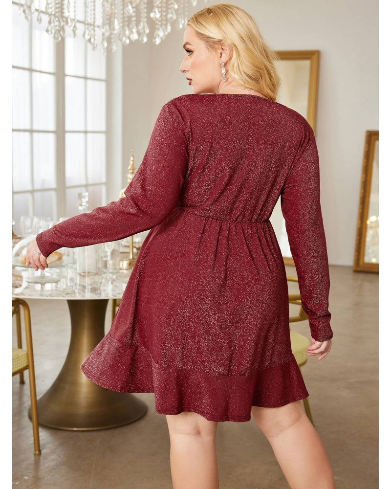 Women‘s Plus Size V Neck Glitter Dress