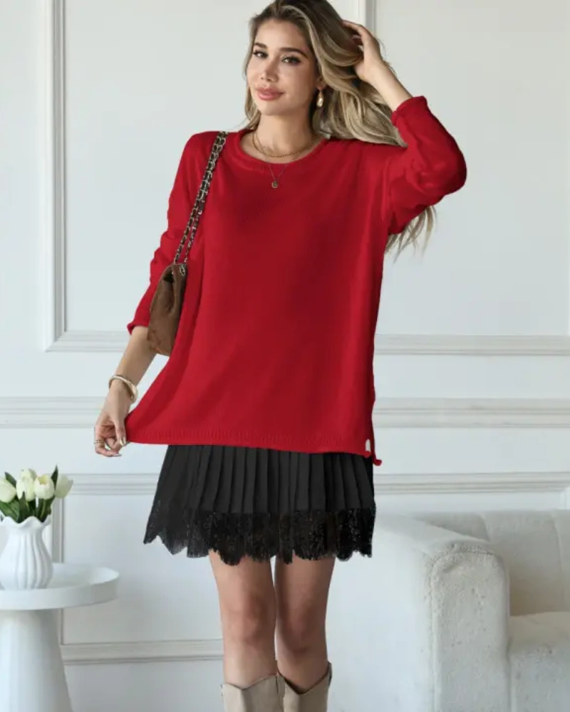 Solid Color Loose Fit Pleated Lace Mini Skirts