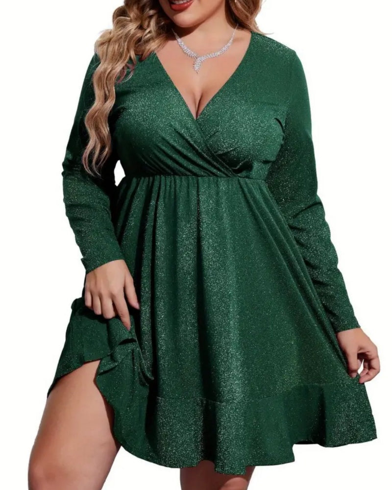 Women‘s Plus Size V Neck Glitter Dress