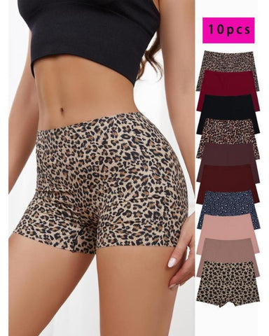 Women's Leopard Print Seamless Boyshorts 10-Piece Set