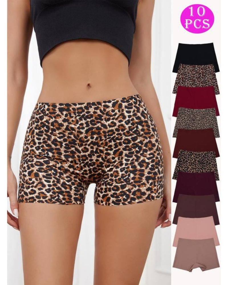 Women's Leopard Print Seamless Boyshorts 10-Piece Set