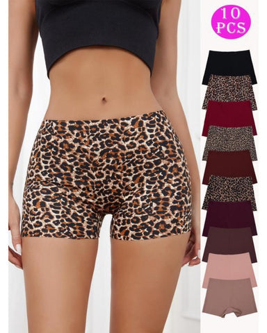 Women's Leopard Print Seamless Boyshorts 10-Piece Set