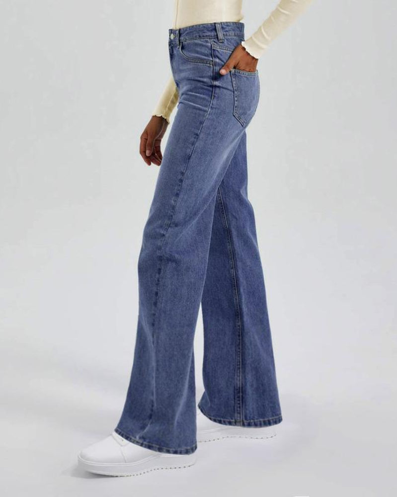 Women's Minimalist High Waist Denim Stretch Wide Leg Jeans