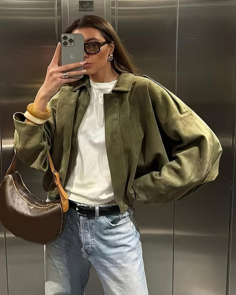 Aviator Jacket Woman,2025 Streetwear Pleats Short Jacket Woman