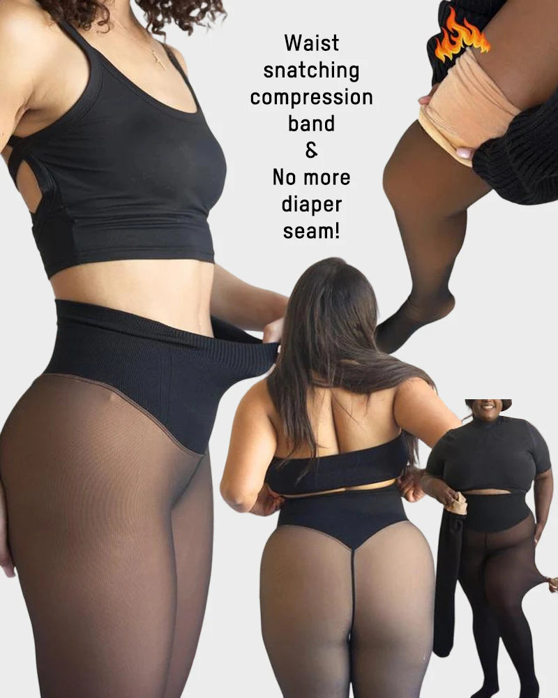 Viral One-Seam Shaping Fleece Leggings with High-Waist Tummy Control Cashmere Lining and One-Piece Cut