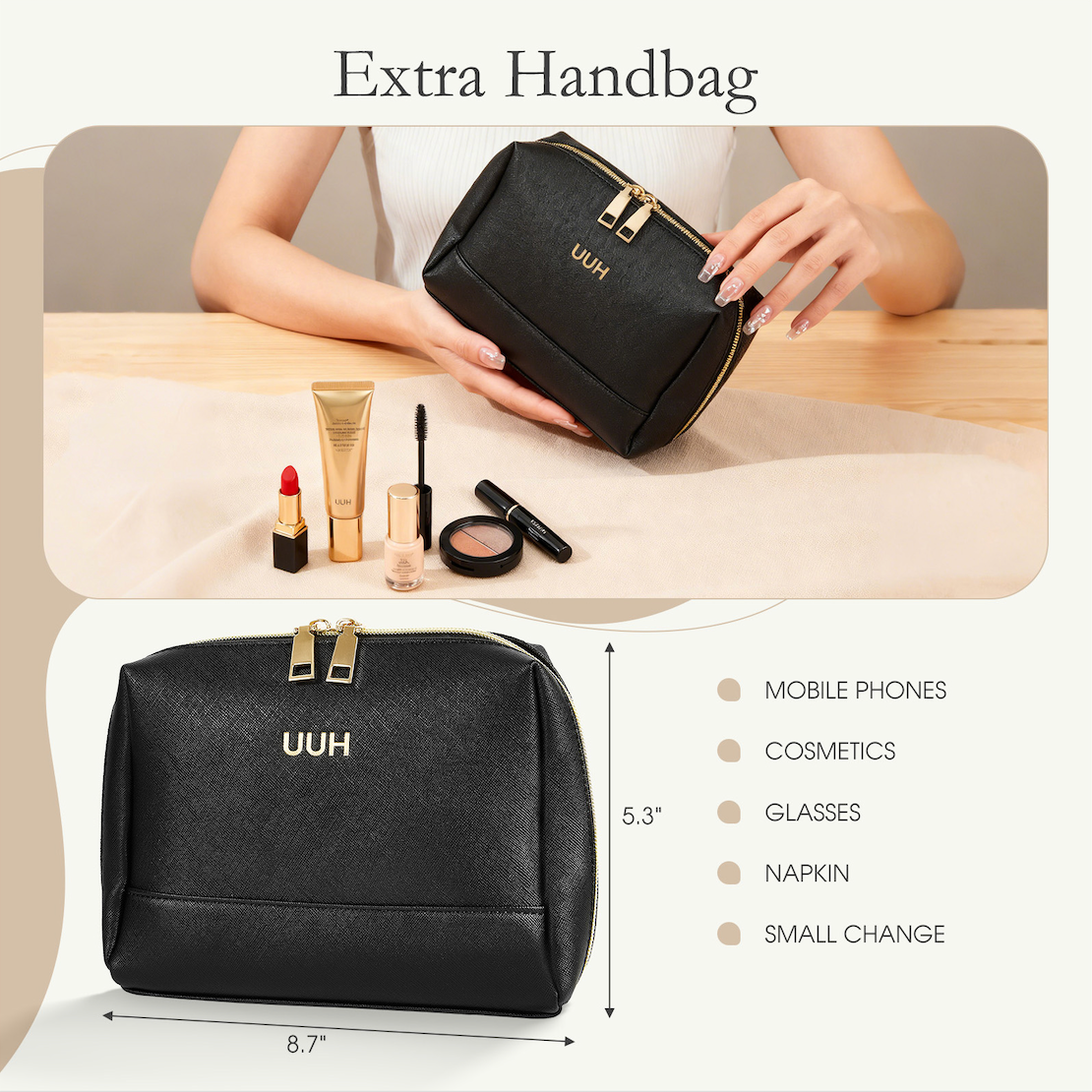 UUH Leather Laptop Tote Bag with Makeup Pouch