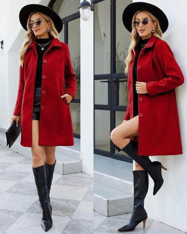 Women's Notched Collar Faux Wool Peacoat