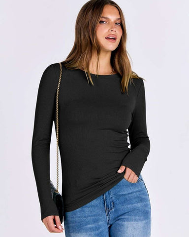 Women's Rib-Knit Slim Fit Long Sleeve Top